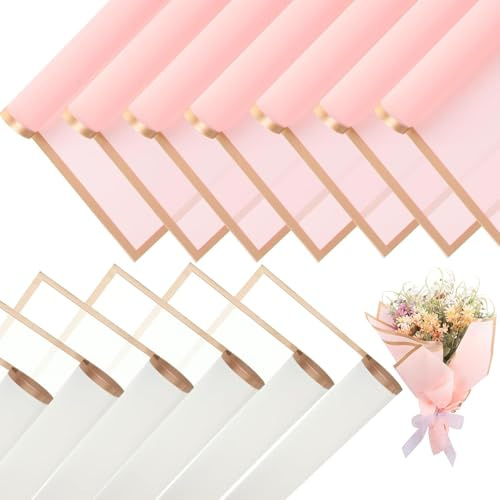 weiclianhp 20 Fogli Carta Regalo per Bouquet Fiori con Bordo Oro - 58x58cm Carta Impermeabile per Fioristi - Per Matrimoni, Compleanni, Confezioni Regalo
