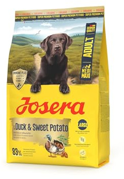 JOSERA Adult Ente & Süßkartoffel (1 x 3 kg) | Premium Trockenfutter für mittlere und große Rassen | Große Krokette| Immune Plus für EIN intaktes Immunsystem | getreidefrei| 1er Pack