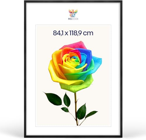 MG Design Bilderrahmen A0 84,1 x 118,9 cm – Posterrahmen mit Schwarz Holzrahmen (Echtholz) und bruchsicherem Acrylglas, Hoch & Quer mit verstärkter Wandaufhängung