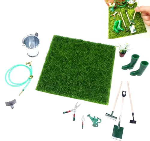 Tanakeji Miniatyr dockhus tillbehör – figurer med kratta och spade – 12 delar liten älvträdgårdstillbehörset | För samlare, terrass, hem, hobby, fotografi, pysselscener, jul,