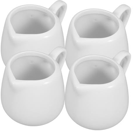 EXQUIMEUBLE Jarra de Cerámica Pequeña con Mango 50 Ml, Juego de 4 Mini Jarras de Leche Antigoteo, Lechero Versátil para Salsa, Crema y Café en Cocina y Comedor