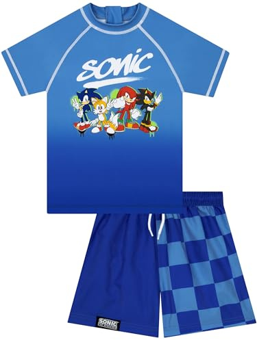 Sonic The Hedgehog Badkläder för Pojkar, Sonic 2-Delat Badset för Barn, Rash Guard och Badshorts 122