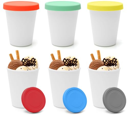 CEWROM Eisbehälter für Speiseeis, Gefrierdosen 6er-Set 250ml, Wiederverwendbare Hausgemachte Eiscreme-Behälter mit Silikon-Deckel, stapelbare Gefrierschrank-Aufbewahrungsbehälter für Joghurt