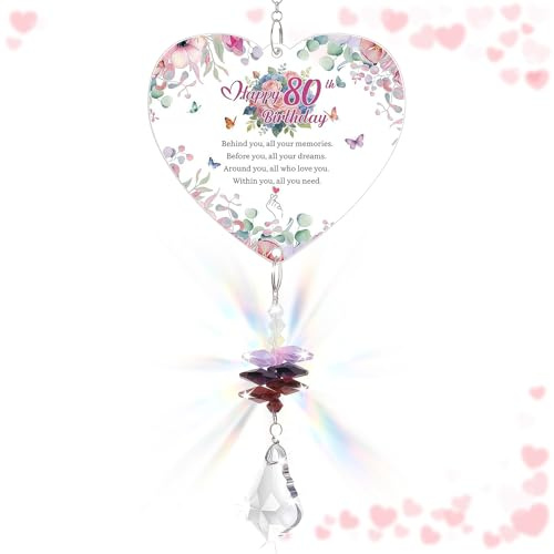 XQMMGO 80th Birthday Gifts For Women, Crystal Suncatcher, Unique Heart Birthday Gift Ideas For Her, For Mum Sister Friend Wife