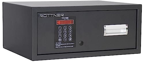Rottner T06152 cassaforte a cassetto Motion 1 Serratura Apertura di Emergenza Meccanica ed Elettronica, Grigio Antracite, LxH 47x20 cm, Protezione antincendio, Moquette Blu, Kit di Fissaggio Incluso