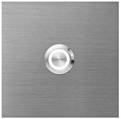 Qualitäts-Klingelplatte MOCAVI Ring 515 Klingelschild aus V4A-Edelstahl, quadratisch (8,5 cm), LED-Klingel-Taster (weiß)