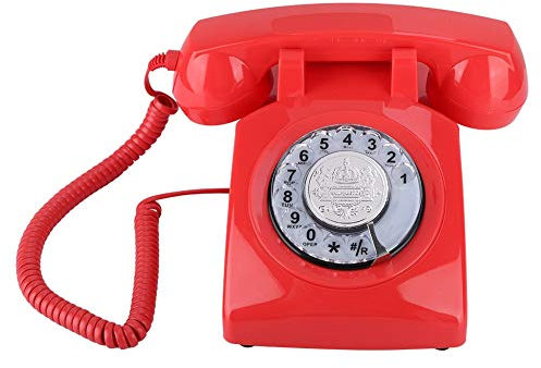 Beiwnner Retro Telefon mit Wählscheibe,Vintage Festnetztelefon Schnurtelefon,Schnurgebundes Desktop Tischtelefon für mit Drehknopf/Einstellbarer Lautstärke der Klingel(Rot)