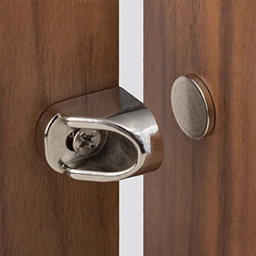 Keenkee 4 Set Magnetic Cabinet Door Catches Hardware Fittings with Neodymium Magnets for Furniture Door Stoppers, Closer, Latch, Nickel Color, Free Wood Screws