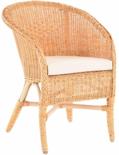 Korb-Outlet Klassischer Rattan Club-Sessel inkl. Polster Beige Rattansessel Flechtsessel (Natur ungeschält)