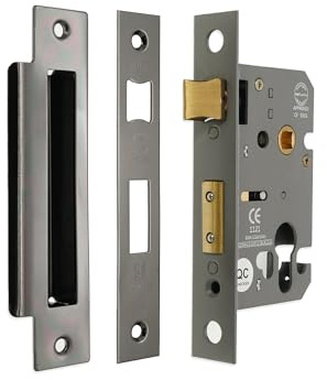CE Rated-Euro Profile Mortice Door Lever Sash Lock Case Cylinder Keyhole 2.5/3 (Black Nickel, 2.5 Inch)