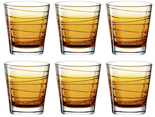 Leonardo Vario Struttura Trink-Gläser 6er Set, spülmaschinenfeste Wasser-Gläser, bunte Trink-Becher aus Glas, Getränke-Set, orange, 250 ml, 026841