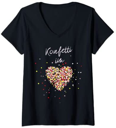 Damen Konfetti im Herzen Köln Fasching Karneval Konfetti Outfit T-Shirt mit V-Ausschnitt