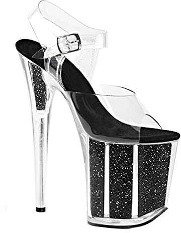 20 cm Stiletto High Heel Schuhe Damen Kristall Sexy Sandalen Damen Open Toe Pole Dance Party Abend Prom Schuhe Plus Größe Herren Pumps,Schwarz,39 EU