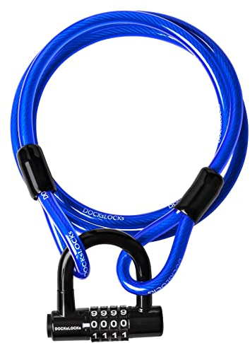 DocksLocks Security Cable Lock Set (5' to 25') Looped Ends, Weatherproof, Keyless Compact U-Lock with Combination, Anti-Theft for Bikes, Equipment 5ft
