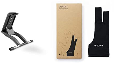 Wacom Adjustable Stand (for Cintiq 16) & Drawing Glove – Glove for drawing on a graphic display (for right and left-handers, black), One Size