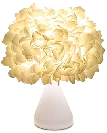 DUNMW Lampe de chevet romantique en tissu jaune avec fleur d'hortensia pour salon, chambre à coucher, décoration de la maison, décoration de mariage