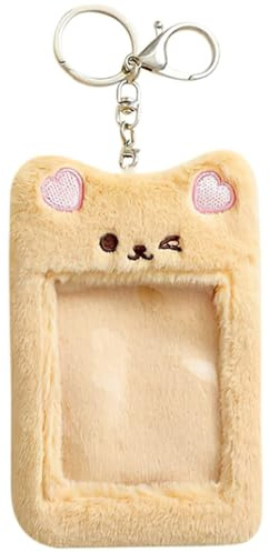 iplusmile Photocard Holder Keychain Cute Kpop Keychain Plush Bear Rabbit Cat Photo Card Holder Sleeve with Key Ring Id Bank Credit Card Holder Protector