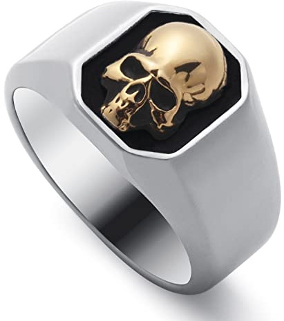 WESTMIAJW Skull Rings for Men Stainless Steel Gothic Punk Gold Skull Ring Jewellery Size Z+1