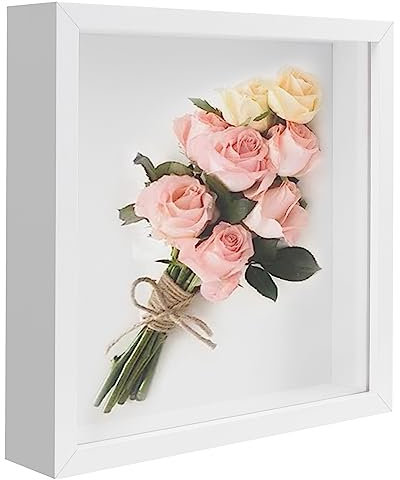 Fzyisw Shadow Box Frame 8x8 Inch Box Frames for Crafts 3D Deep, White Deep Picture Frame, Deep Box Frames for Memorabilia Pictures Flowers Medals Tickets,Tabletop and Wall Hanging