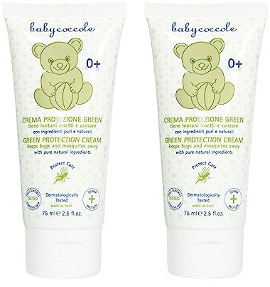 Babycoccole KIT 2 PEZZI CREMA PROTEZIONE INSETTI E ZANZARE GREEN per Bambini. Repellente Anti Zanzare con Citronella, Geranio, Melissa. Ingredienti Naturali, Dermatologicamente Testato - 2 x 75 ml