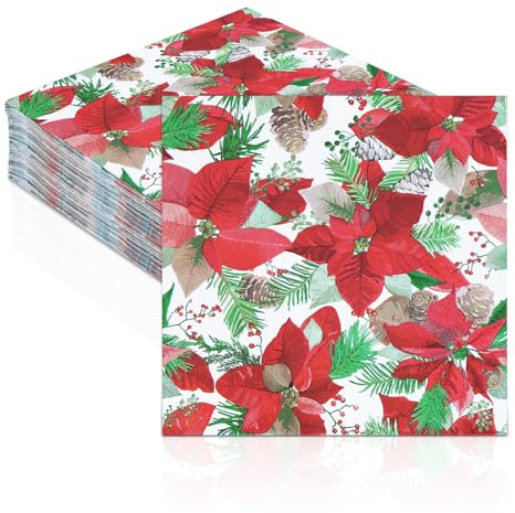 Servietten Weihnachtsstern Papier Servietten Rot Weihnachten 50 Stück 33x33cm Party Servietten für Weihnachtsferien New Year Parties