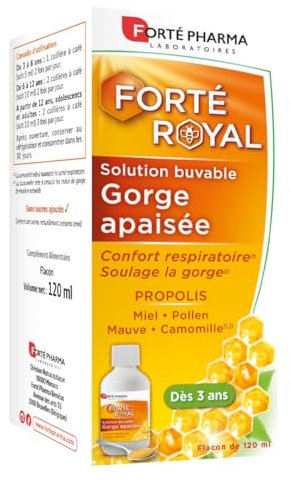 Forté Pharma - Forté Royal Sirop Gorge Apaisée - Sirop Toux Seche et Grasse - Adultes et Enfants dès 3 ans - Délicieux Goût Caramel | Mal de Gorge - Propolis, Miel | Sirop à Boire 120ml
