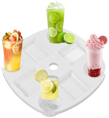 Topyond Bandeja De Mesa De Sombrilla De Playa De Plástico con 4 Portavasos, Portavasos De Playa para Patio, Jardín, Piscina