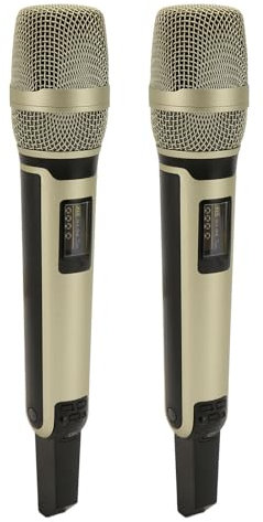 Trådlöst Mikrofonsystem, Metall Trådlös Mikrofonset med Fodral, 2 Handhållna Dynamiska Mikrofoner, för Sång, Karaoke, Kyrka