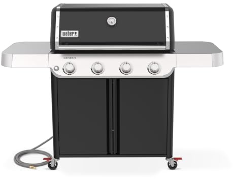 Weber Genesis E-415 Natural Gas Grill for Outdoor Cooking, 4 Burners, Black – Porcelain-Enameled Cast-Iron Grates & PureBlu Burners