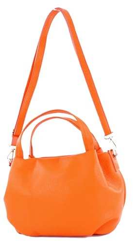 modamoda de T218 Damen Leder Henkeltasche Tragetasche Schultertasche handmade in Italy, Farbe:Orange/Metall Gold