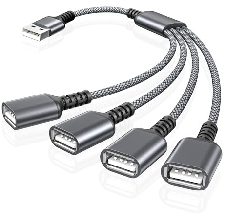 Basesailor 4 Port USB Splitter Y Kabel 1M,USB 1 Stecker zu 4 Buchse Adapter | Verlängerungs Lade Adapter Verteiler,USB Datenhub Fach Dock Power Hub für Mac Pro/Mini,Macbook,Auto,Xbox One X S,PS4,PS5