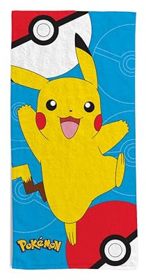 hermet Pokemon, Telo Mare Bambino, 70x140 cm, Asciugamano da Spiaggia o Piscina, Pokemon, 100% Morbido Cotone, Leggero e Pratico