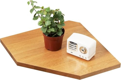 Gieanoo Hörnhylla, set med 2 massivt ekträ, vitt flytande hörnhylla, väggmontering, organiserare med trådhål, liten växtdisplay för kök, vardagsrum, sovrum (naturlig, 30 cm)
