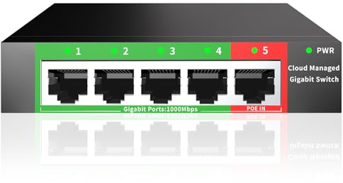 STEAMEMO 5-Port Gigabit Ethernet Switch | Smart Managed with VLAN/QoS | Plug & Play Desktop/Wall-Mount Network Hub w/ PoE in Design | Sturdy Metal & Energy-Efficient(Includes Power Adapter)