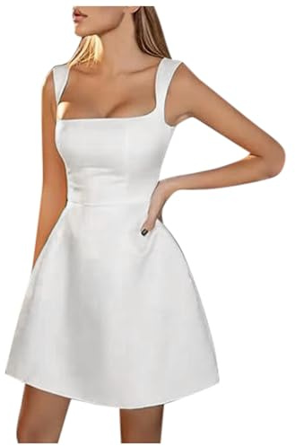 Abito da sposa da donna, in tinta unita, minimalista, corto, in raso, elegante, bianco, M