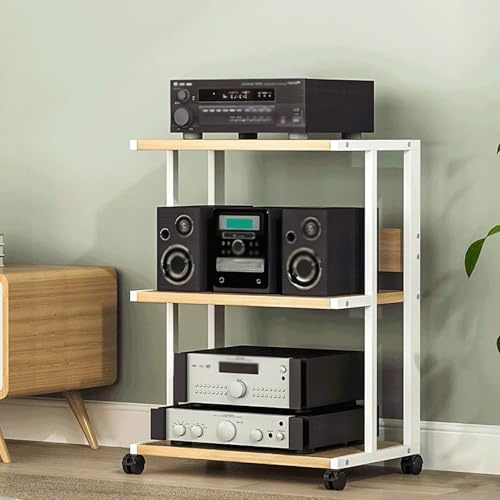 ZGNMK Stereoschrank, Stereo-Racks und -Ständer, Medienspeicher, Gaming-TV-Ständer, Regale, Audio-Tower, Audio-Regal, AV-Medienständer, Eck-Entertainment-Center(Wit,60x40x83cm)