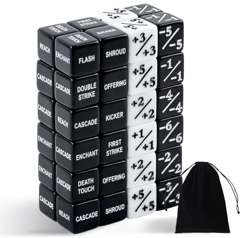 48 Stück Würfel Zähler, Magic The Gathering Würfel, Loyalität Zähler Token für MTG, CCG und Kartenspiele, Zubehör mit Aufbewahrungsbeutel (Schwarz & Weiß)