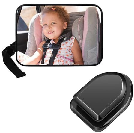 Babyspiegel Auto Rücksitz, Bruchsicherer Rücksitzspiegel, Universeller Kinder Rückspiegel, Spiegel Baby Rückbank Verstellbare Elastische Riemen für Allerlei Kopfstützen (Schwarz)