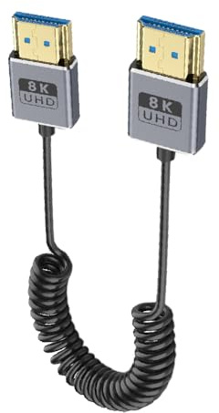 Kework Cavo a spirale HDMI 8K a 60 Hz, diametro esterno da 2,5 mm, cavo coassiale HDMI 2.1 versione dritto da maschio a maschio dritto da 0,7 m, per monitor GH5S, PS5, Xbox One, PC, HDR dinamico, eARC