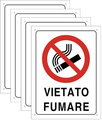 Cartello Area VIETATO FUMARE 4 Pezzi - 20x30cm - PVC Ultra Resistente - Fori preforati - Impermeabili - non Facilmente Deformabili (Segnaletico-7)