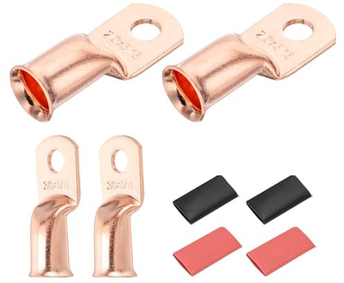 DMiotech 4 Pcs 2/0 AWG - 5/16 Copper Cable Lugs, Battery Cable Ends, Heavy Duty Copper Wire Lugs with 4pcs Heat Shrink Tubing for Electrical Projects, Copper