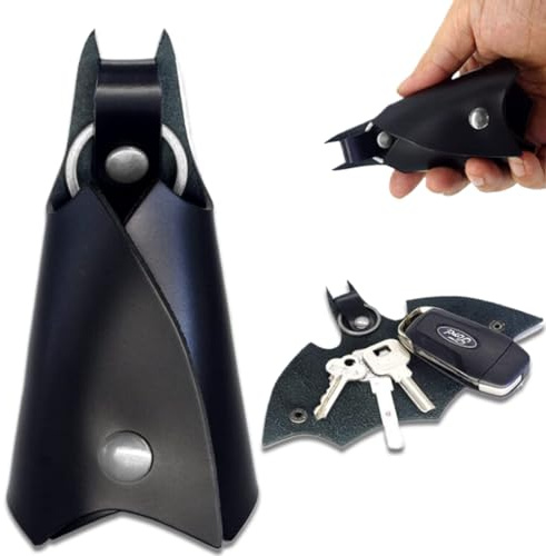 AFCJLTO 1 porte-clés Batman, en cuir synthétique en forme de chauve-souris, étui à clés, portefeuille, porte-clés chauve-souris, étui à clés de voiture en cuir, noir