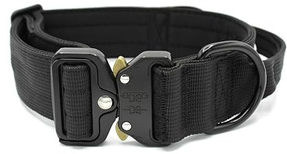 Paulde Hundehalsband mit Griff und Metall-Schnalle, Verstellbar, Hochwertig und Strapazierfähig, Ideal für Training und Alltag (Schwarz, XL: 45-65 cm, Breite 3,8 cm)