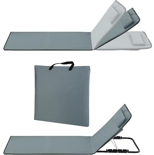 Stagecaptain Strandmatte faltbar mit Rückenlehne 2X Set - Beachmatte mit Kopfkissen, gepolstert - Strandliege leicht in 6 Stufen verstellbar - Tragbar mit Griff - für Camping, Pool - Sonnenliege grau
