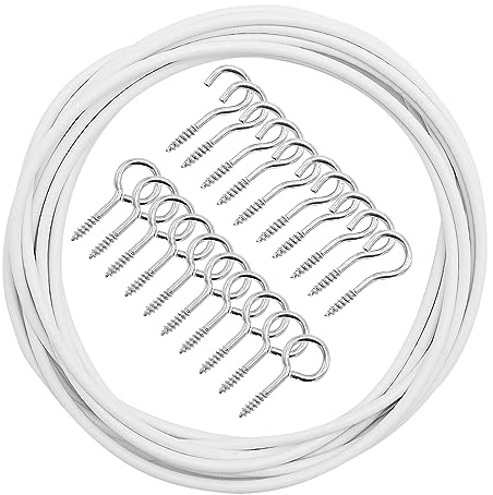 EUGENEKELLY 1 styck 4 m vit gardinlina, gardintråd, plastbelagd gardintråd med 10 krokar och 10 öljetter gardin, vajerset för gardinstänger, gardiner, duschdraperier
