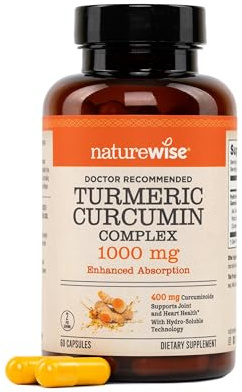 NatureWise Extra Strength Turmeric Curcumin 1000mg with Hydro-Soluble Technology for Ultra Absorption - 400mg Curcuminoids for Immune Support - Vegan, Non-GMO, 60 Capsules[30-Day Supply]