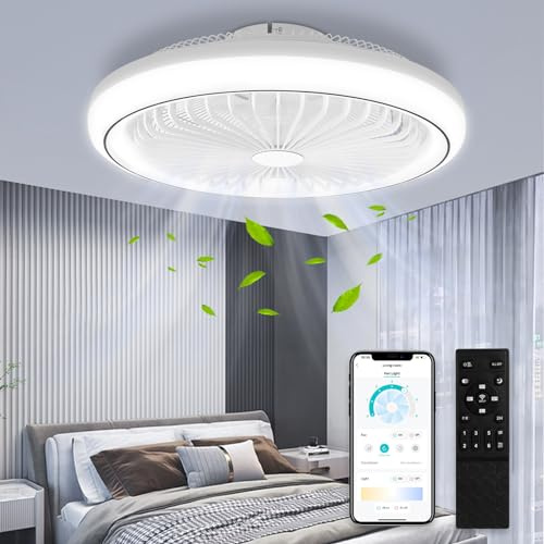 Worshow Ceiling Fan with Lights, 3 Color Dimmable LED Ceiling Light, Ceiling Fans with Lamps and Remote Control,6 Speeds,Reversible, Timing,Modern Electric Smart-Lamp for Bedroom Home Office Dormitory