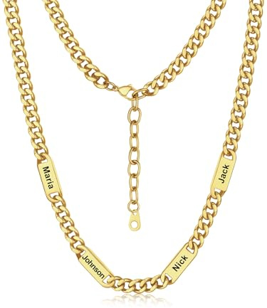 Bandmax Goldene Kette Herren Edelstahl Halskette 7mm Goldkette mit Gravur Männer Name Panzerkette Namenskette 7mm Kubanischer Kette Damen Gliederkette Halsschmuck für Hochzeit