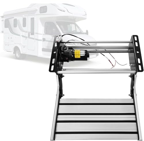 Marchepied d'entrée automatique for camping-car, escalier électrique rétractable avec éclairage LED, capacité de charge de 440 lb, marchepied pliable en alliage d'aluminium for caravanes(Single)