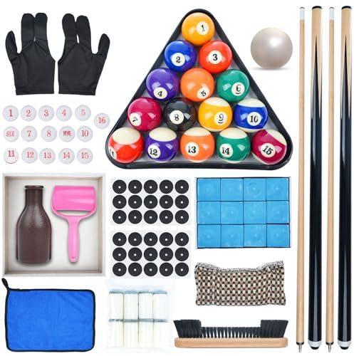 Yeesingsen Pool Table Accessories- Pool Balls Billiard Set - Pool Stick Set - Including Balls, Triangle Rack, Cues, Chalk, Tips, Stickers, Cloth, Brush and Cleaner Kit
